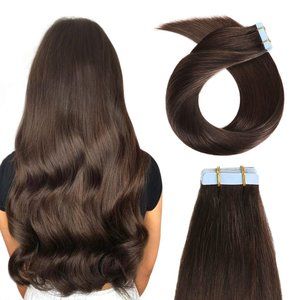 Darkest Brown Tape in Human Hair Extensions [12 Inches]